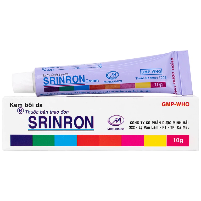 Kem bôi da Srinron 10g Mipharmco điều trị các bệnh về da do nhiễm khuẩn hoặc nấm, bệnh da hỗn hợp