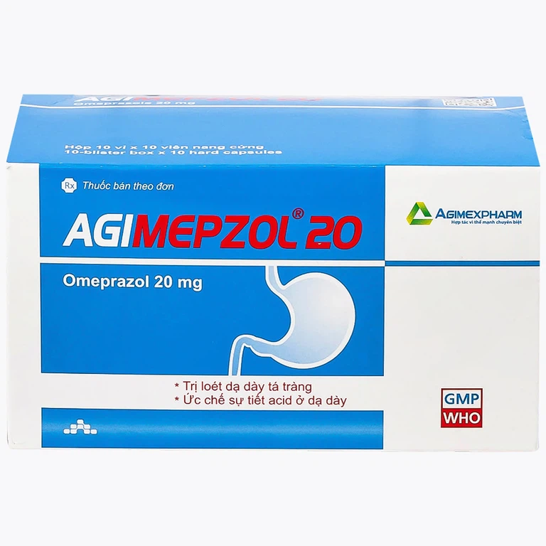 Thuốc Agimepzol 20 Agimexpharm điều trị loét tá tràng, phòng ngừa tái phát loét tá tràng (10 vỉ x 10 viên)