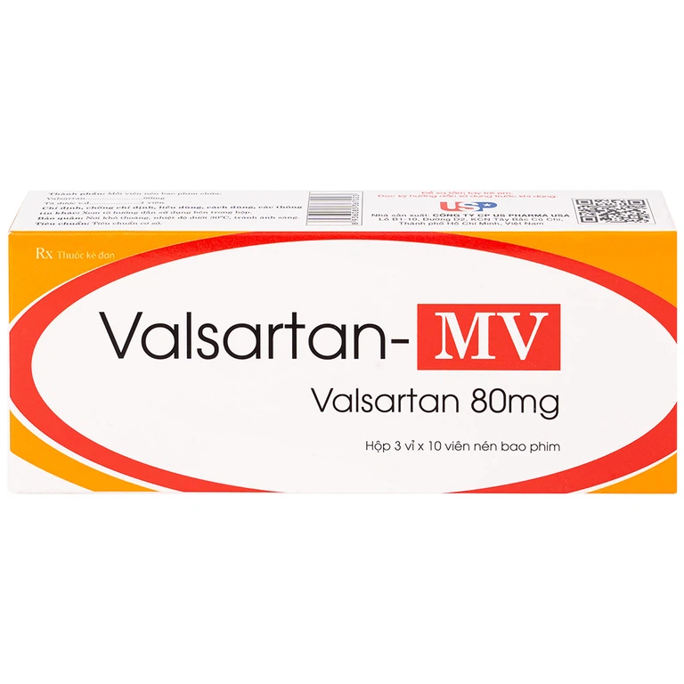 Thuốc Valsartan-MV 80mg USP điều trị bệnh tăng huyết áp và suy tim (3 vỉ x 10 viên)