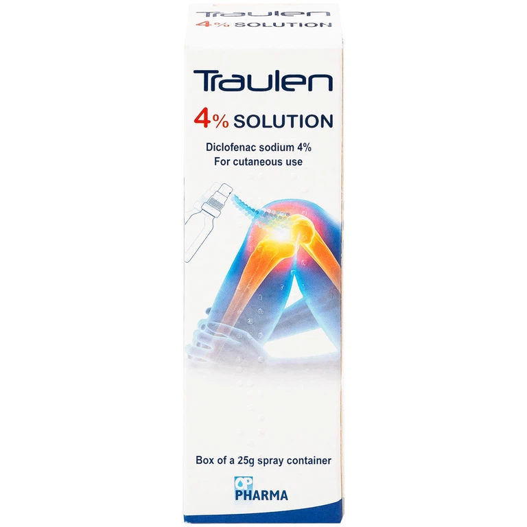 Thuốc giảm đau Traulen 4% OP Pharma dạng xịt hỗ trợ điều trị tại chỗ đau và viêm do thấp khớp (25g)