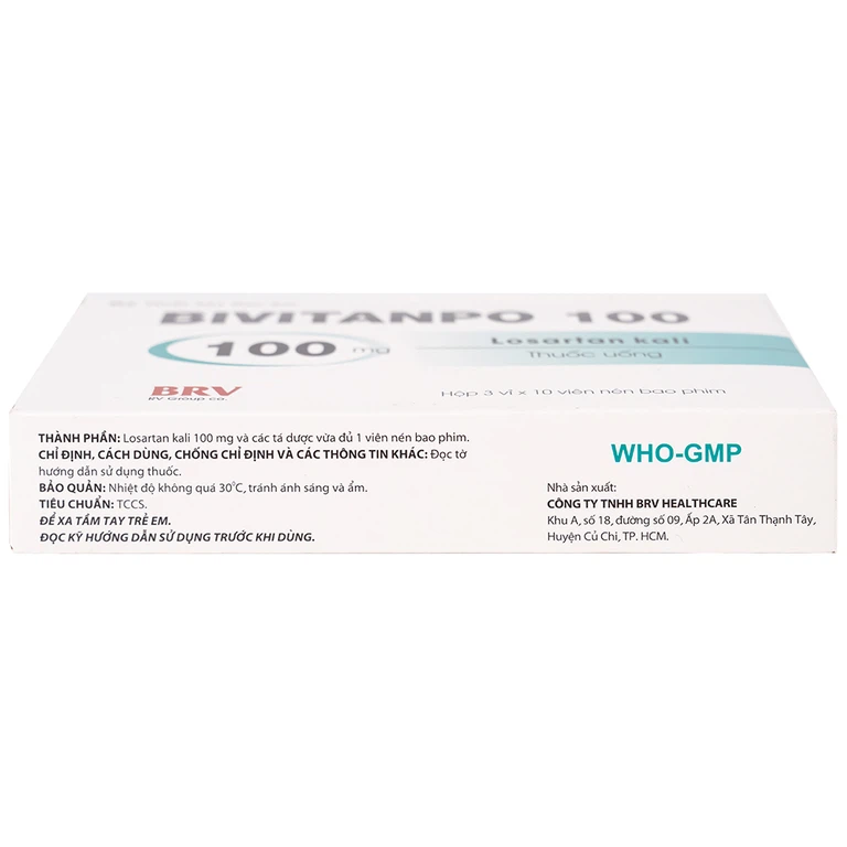 Thuốc Bivitanpo 100 BV điều trị tăng huyết áp mức độ nhẹ và vừa (3 vỉ x 10 viên)
