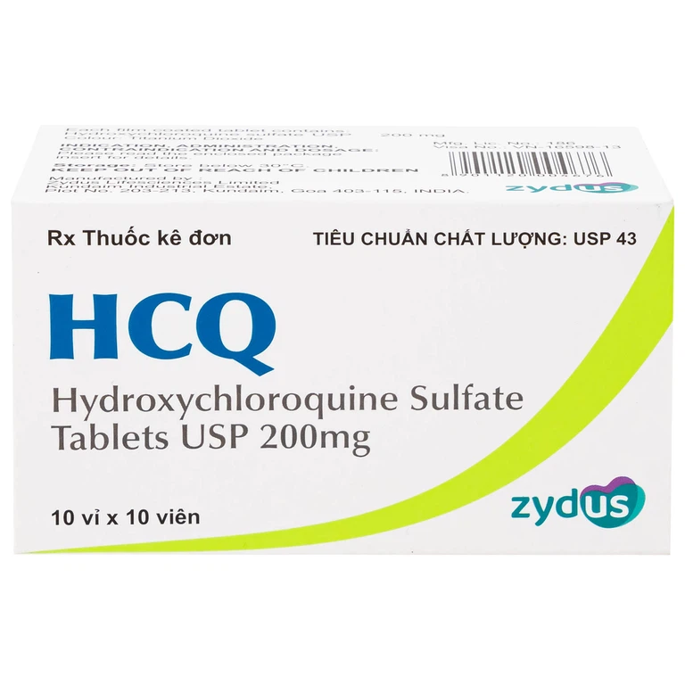 Thuốc HCQ 200mg Zydus phòng ngừa hoặc điều trị sốt rét cấp tính (10 vỉ x 10 viên)