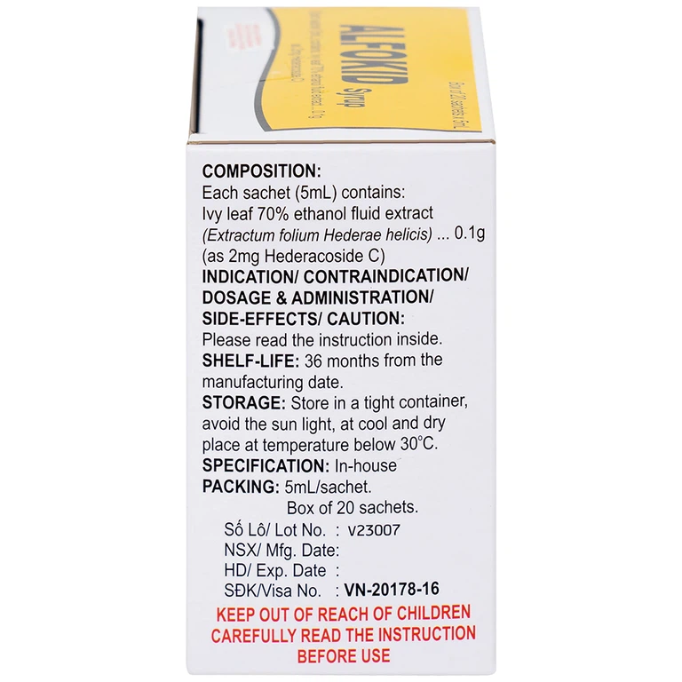 Thuốc Alfokid Syrup Kolmar điều trị giảm ho do viêm phế quản mạn tính, viêm đường hô hấp (20 túi)