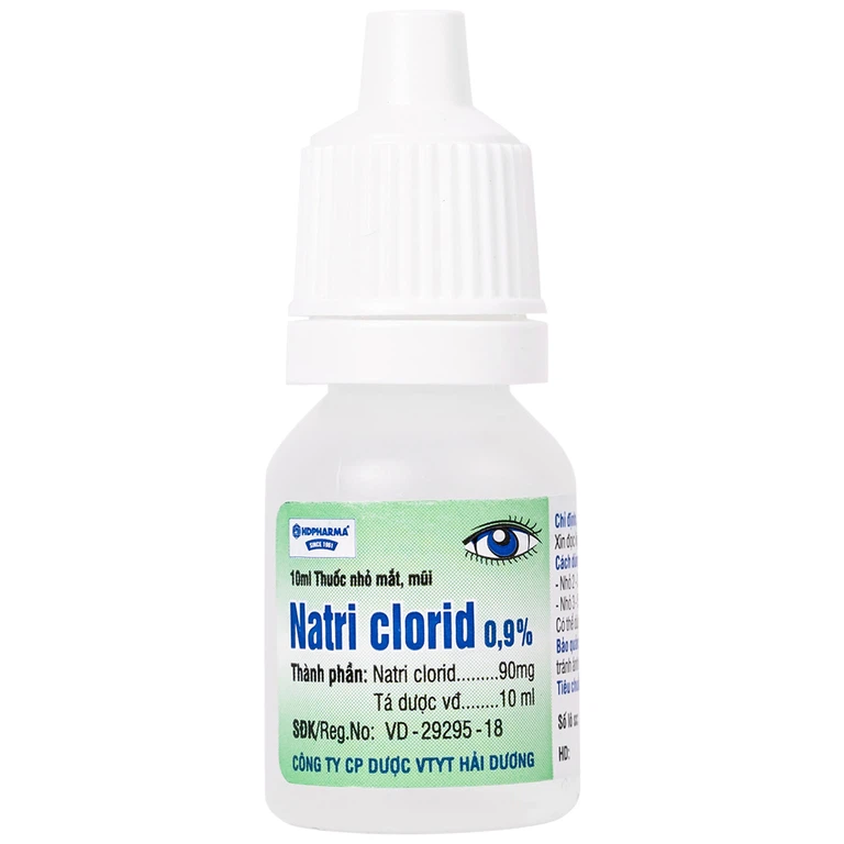 Thuốc nhỏ mắt, mũi Natri Clorid 0,9% HDPharma điều trị triệu chứng mỏi mắt, mắt đỏ, sổ mũi, nghẹt mũi (10ml)