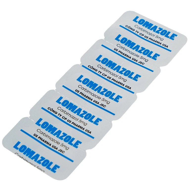 Thuốc Lomazole 5mg US Pharma điều trị bệnh Basedow, nhiễm độc tuyến giáp, cường giáp khi thai nghén (10 vỉ x 10 viên)