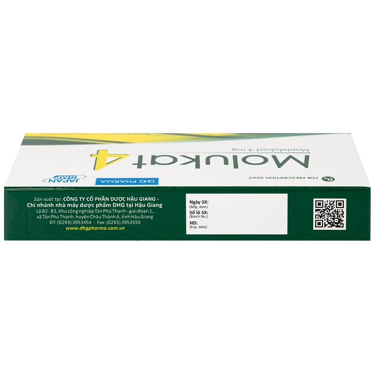 Thuốc Molukat 4Mg Dhg phòng và điều trị hen suyễn mức nhẹ đến trung bình (3 vỉ x 10 viên)