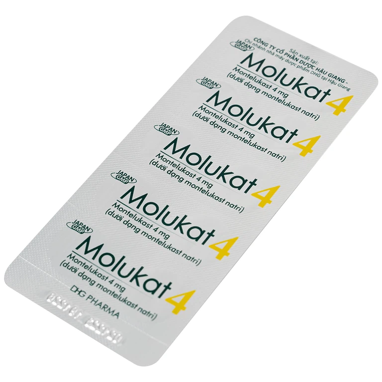 Thuốc Molukat 4Mg Dhg phòng và điều trị hen suyễn mức nhẹ đến trung bình (3 vỉ x 10 viên)