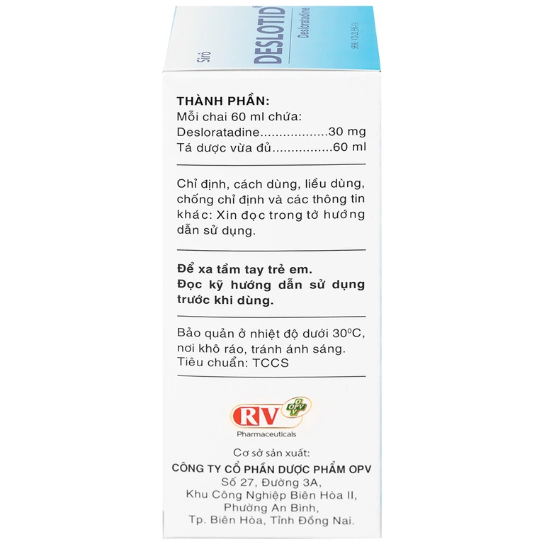 Siro Deslotid OPV trị viêm mũi dị ứng, phản ứng dị ứng da (60ml)