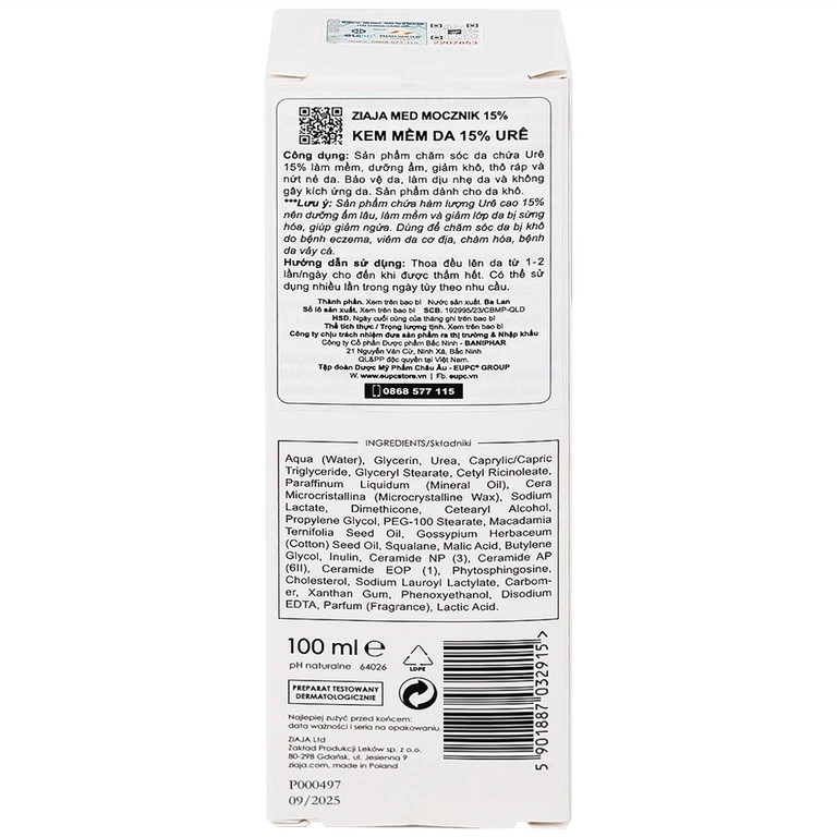 Kem mềm da Ziaja Med Mocznik 15% làm mềm, dưỡng ẩm, chăm sóc da khô (100ml)