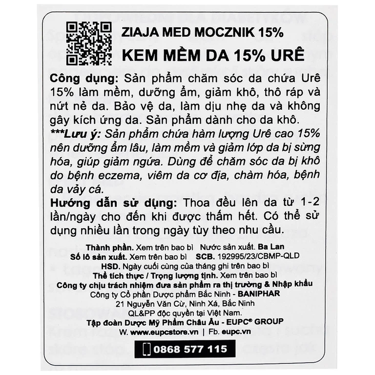 Kem mềm da Ziaja Med Mocznik 15% làm mềm, dưỡng ẩm, chăm sóc da khô (100ml)