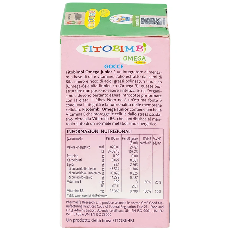 Siro Fitobimbi Omega Junior Gocce Pharmalife bổ sung acid béo không no Omega-3, Omega-6 (30ml)
