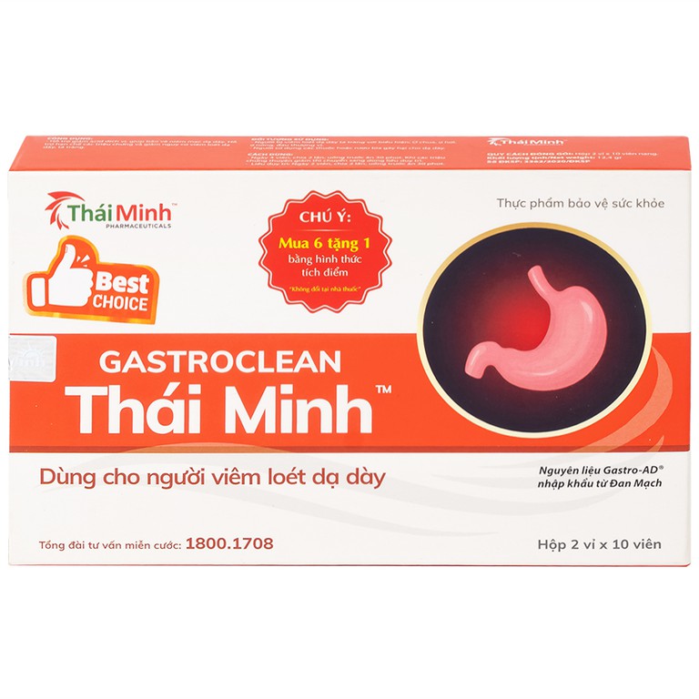 Viên nang cứng Gastroclean Thái Minh dùng cho người viêm loét dạ dày (2 vỉ x 10 viên)