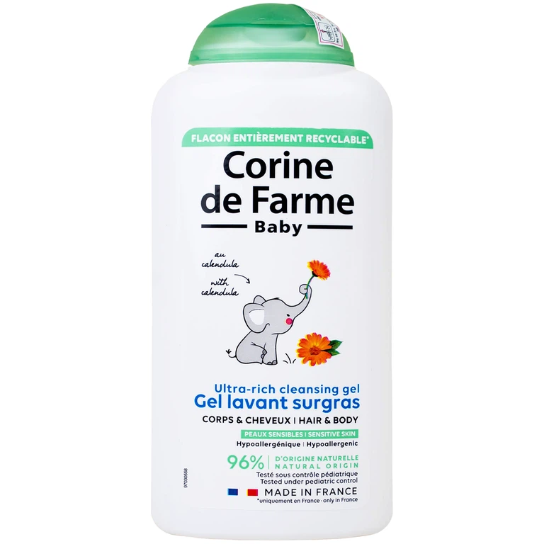 Gel gội và tắm cho bé Corine De Farme Baby Ultra Rich Cleansing Gel dành cho mọi loại da