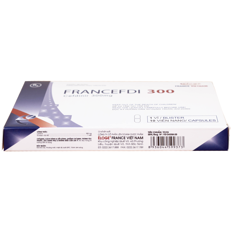 Thuốc Francefdi 300mg Eloge trị viêm họng, viêm amidan, viêm xoang, viêm phế quản (1 vỉ x 10 viên)