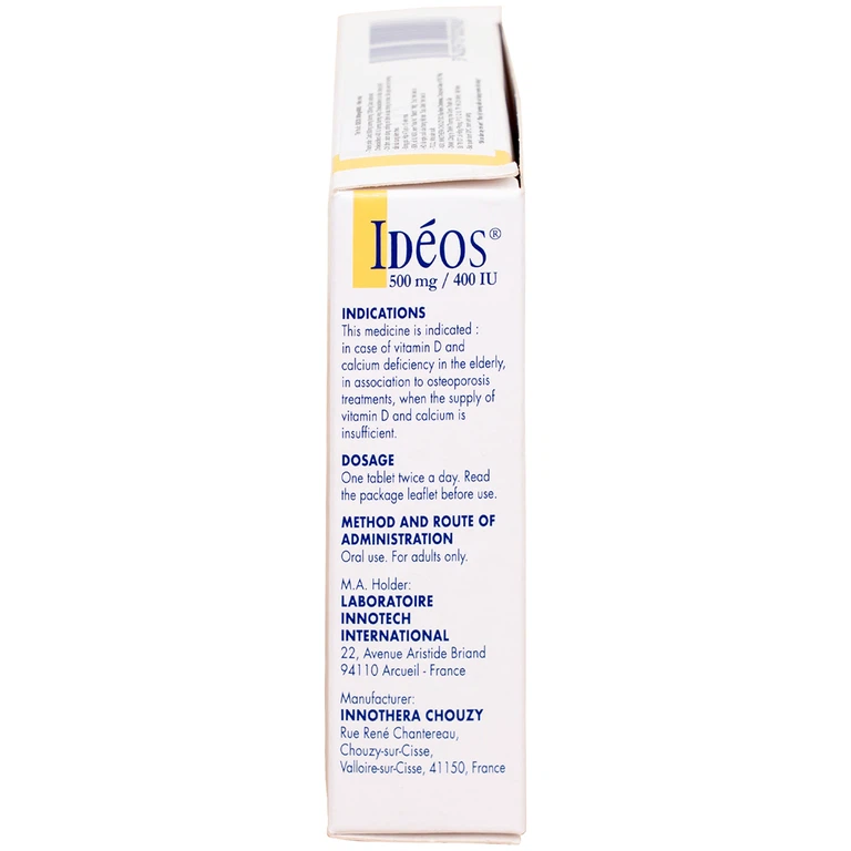 Thuốc Idéos 500mg/400IU Innotech bổ sung Vitamin D và Canxi, điều trị bệnh loãng xương (4 tuýp x 15 viên)