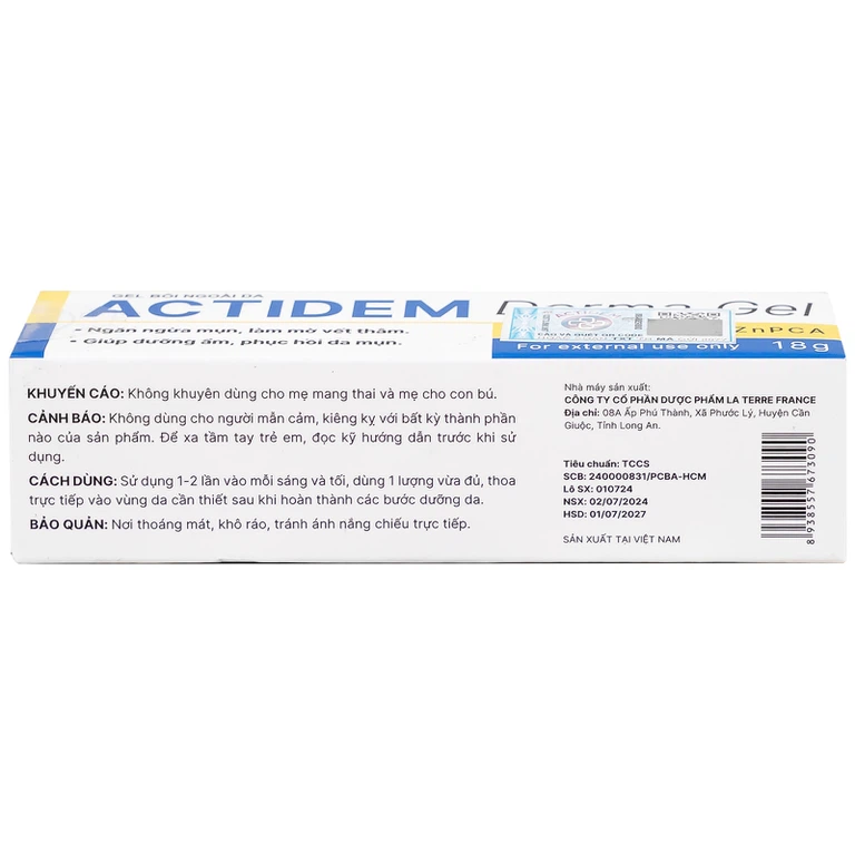 Gel Actidem Derma giúp ngăn ngừa mụn, làm mờ vết thâm (18g)