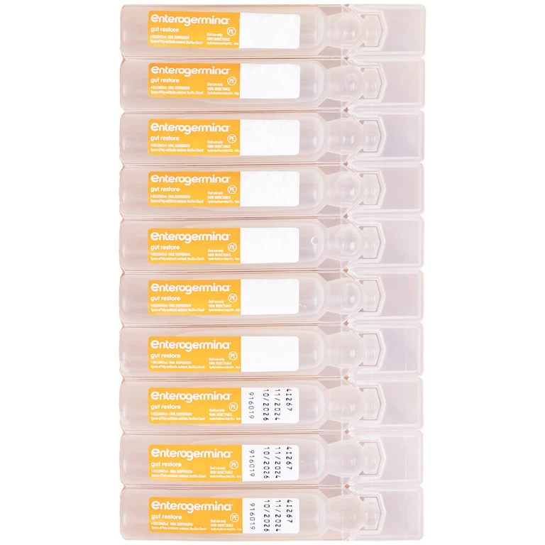 Hỗn dịch uống men vi sinh Enterogermina 4 tỷ/5ml trị rối loạn tiêu hóa cấp và mạn tính (2 vỉ x 10 ống)