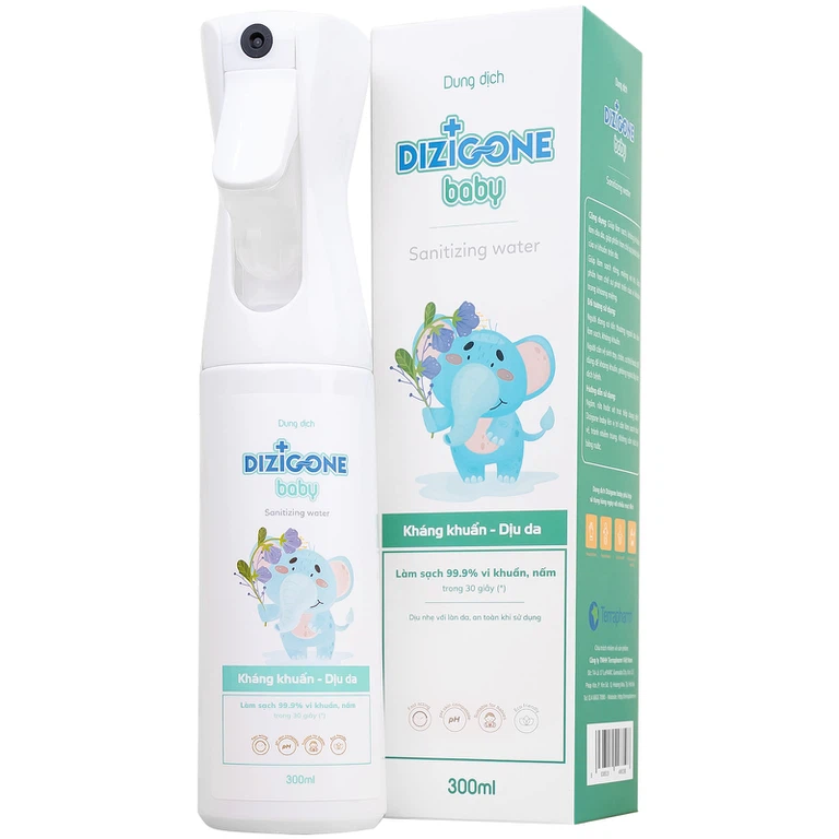 Dung dịch Dizigone Baby Sanitizing Water Terrapharm giúp làm sạch, kháng khuẩn, làm dịu da (300ml)