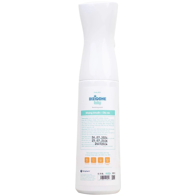 Dung dịch Dizigone Baby Sanitizing Water Terrapharm giúp làm sạch, kháng khuẩn, làm dịu da (300ml)