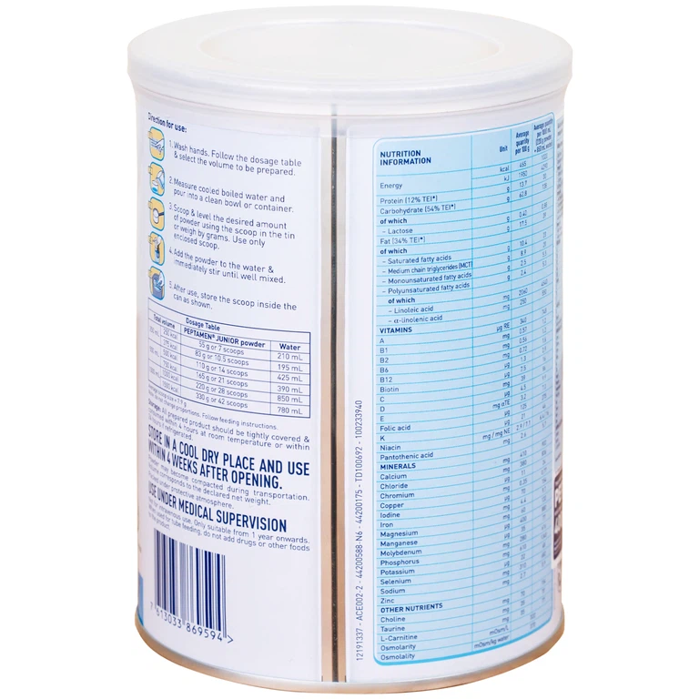 Sữa Peptamen Junior Nestlé bổ sung dinh dưỡng chuyên biệt cho bệnh nhi suy yếu trên 1 tuổi (400g)