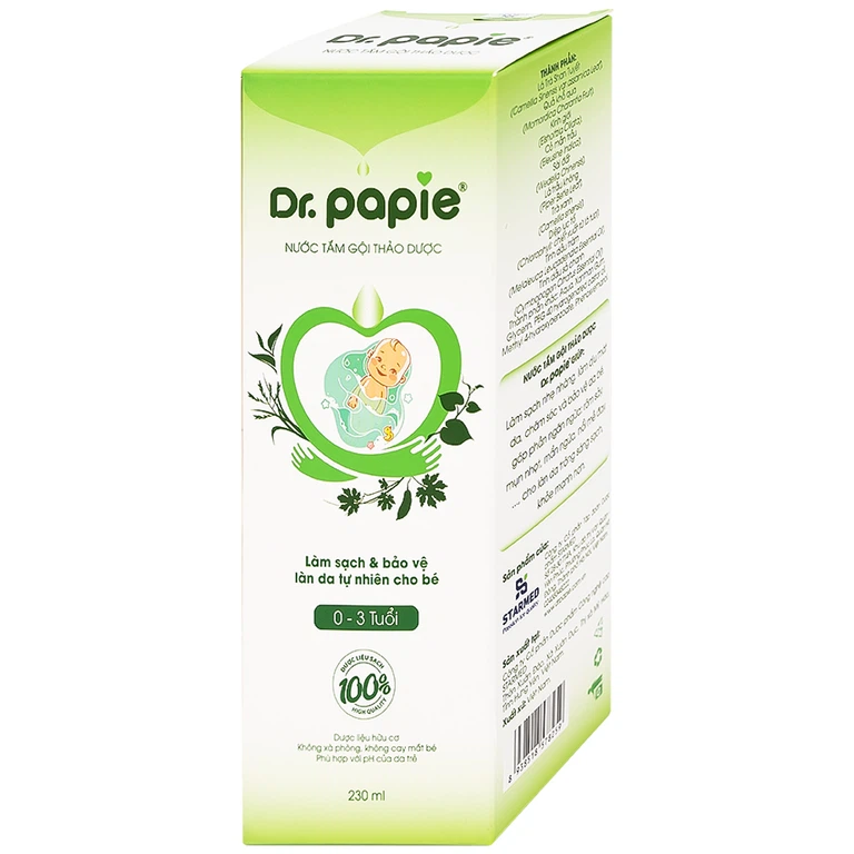 Nước tắm gội thảo dược Dr.Papie Starmed làm sạch, làm dịu mát da, chăm sóc và bảo vệ da bé (230ml)