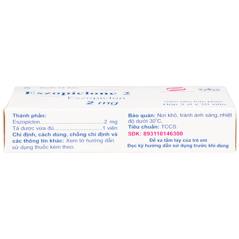 Thuốc Eszopiclone 2mg Minh Dân điều trị chứng mất ngủ (3 vỉ x 10 viên)