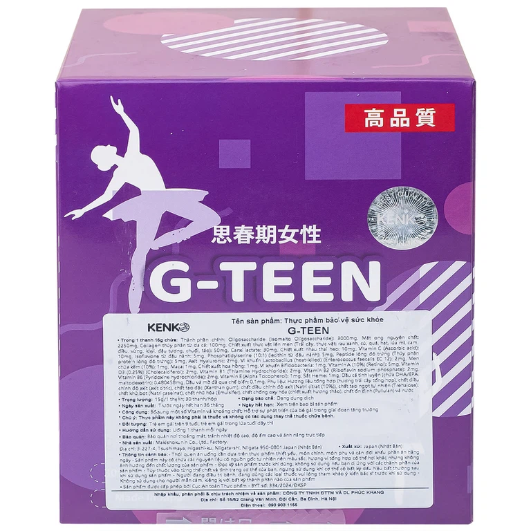 Thực phẩm bảo vệ sức khỏe G-TEEN Kenko hỗ trợ phát triển cho bé gái giai đoạn dậy thì (30 gói x 15g)