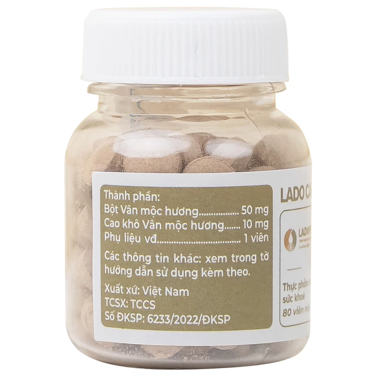 Viên uống Lado Care Vân Mộc Hương giảm các triệu chứng đau bụng, đầy bụng, khó tiêu (80 viên)