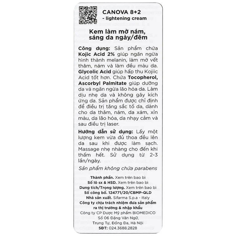 Kem mờ nám Canova 8+2 Sifarma điều trị tăng sắc tố da (50ml)