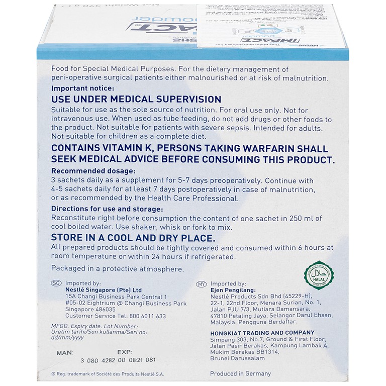 Sữa Oral Impact Powder bổ sung dinh dưỡng, tăng cường miễn dịch trước và sau phẫu thuật (5 gói x 74g)