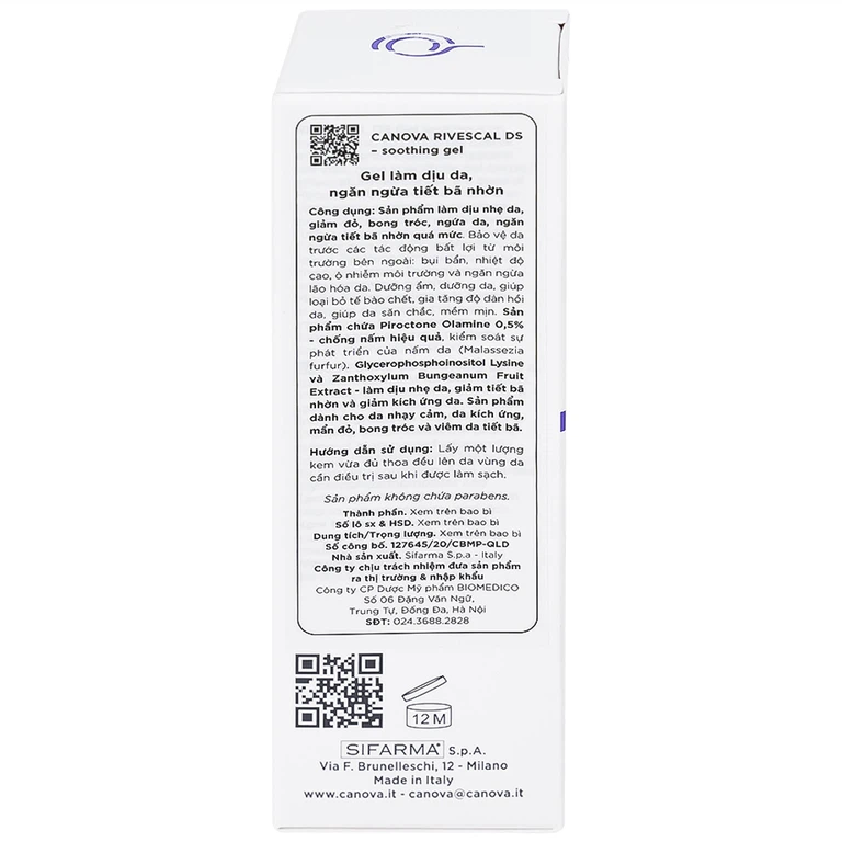 Gel Canova Rivescal DS Soothing gel Siflarma làm dịu da, ngăn ngừa tiết bã nhờn, giảm ngứa da (50ml)