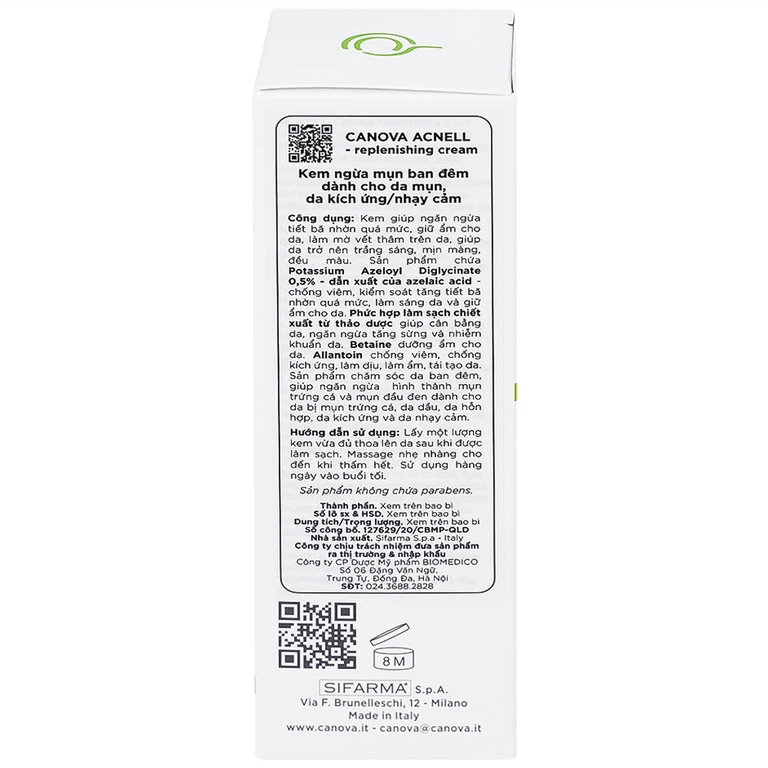 Kem ngừa mụn ban đêm Canova Acnell Sifarma giúp ngăn ngừa hình thành mụn trứng cá và mụn đầu đen (50ml)