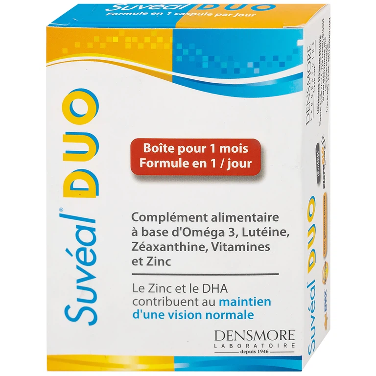 Viên uống Suvéal Duo Densmore Laboratoire bổ sung Omega 3, hỗ trợ cho sự phát triển não bộ và thị giác (2 vỉ x 15 viên)