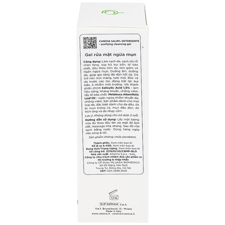 Gel rửa mặt ngừa mụn Canova Salipil Detergente Sifarma giúp loại bỏ bụi bẩn, tế bào chết, làm giảm và ngăn ngừa mụn (150ml)