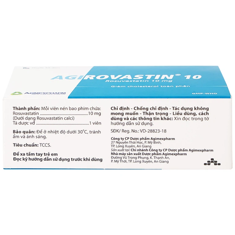 Thuốc Agirovastin 10 Agimexpharm điều trị tăng cholesterol máu (6 vỉ x 10 viên)