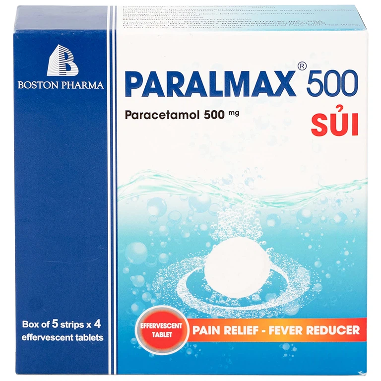 Viên sủi Effer-Paralmax 500 Boston giảm các chứng đau nhẹ đến vừa, đau đầu, đau răng (5 vỉ x 4 viên)