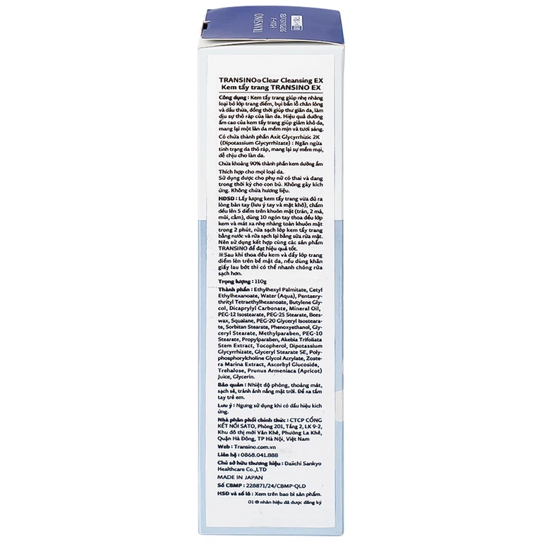 Kem tẩy trang Transino Clear Cleansing Ex giúp loại bỏ lớp trang điểm, bụi bẩn lỗ chân lông và dầu thừa (110g)