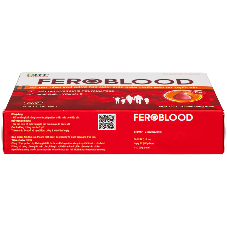 Viên uống Feroblood Hataphar hỗ trợ khả năng tạo máu, giúp giảm thiếu máu do thiếu sắt (3 vỉ x 10 viên)