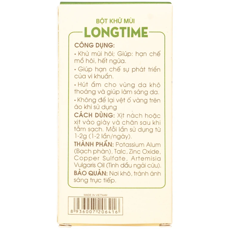 Bột khử mùi Longtime Sao Thái Dương giúp khử và hạn chế mồ hôi, hết ngứa (18g)