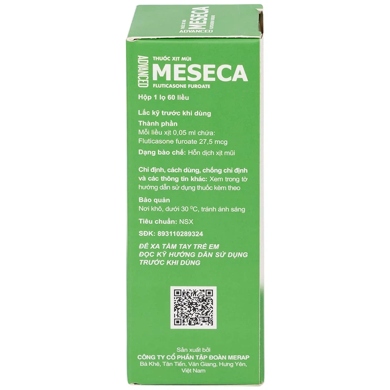Thuốc xịt mũi Meseca Advanced Merap điều trị các triệu chứng chảy nước mũi, sung huyết mũi, ngứa mũi (60 liều)