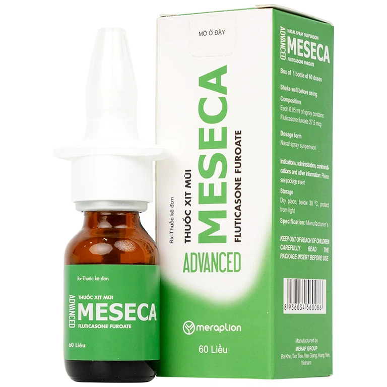 Thuốc xịt mũi Meseca Advanced Merap điều trị các triệu chứng chảy nước mũi, sung huyết mũi, ngứa mũi (60 liều)
