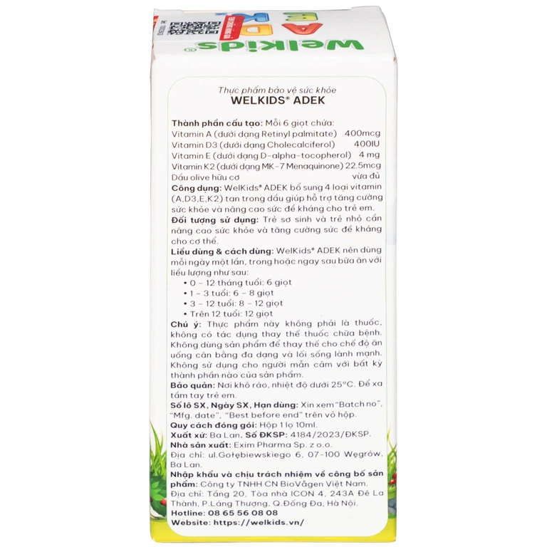 Thực phẩm bảo vệ sức khoẻ Welkids Adek (10ml)