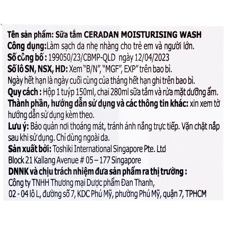 Sữa tắm dưỡng ẩm Ceradan Ceramide Moisturing Wash Face And Body dành cho mặt và toàn thân (150ml)