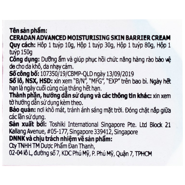 Kem bôi da Ceradan Advanced Moisturising Skin Barrier Cream 30g dưỡng ẩm và giúp phục hồi da khô