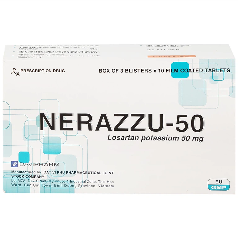Thuốc Nerazzu 50 Davipharm điều trị tăng huyết áp (3 vỉ x 10 viên)
