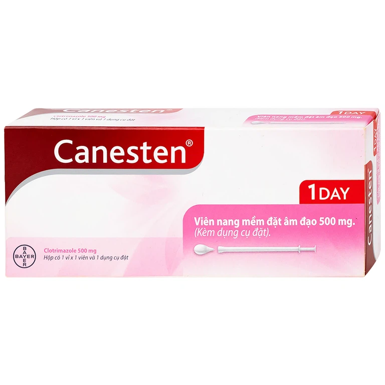 Viên đặt âm đạo Canesten 1 Day 500mg Bayer điều trị viêm âm đạo và cơ quan sinh dục ngoài (1 vỉ x 1 viên)