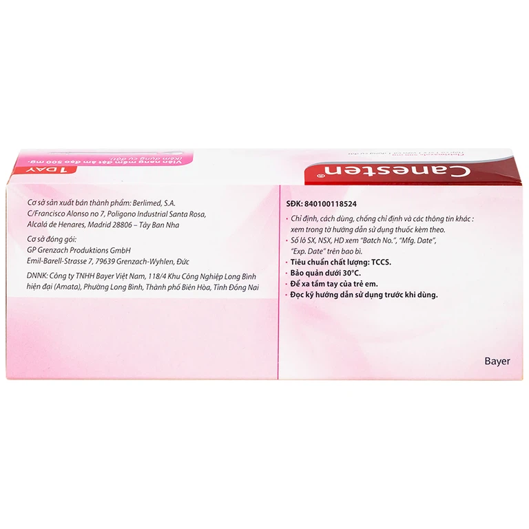 Viên đặt âm đạo Canesten 1 Day 500mg Bayer điều trị viêm âm đạo và cơ quan sinh dục ngoài (1 vỉ x 1 viên)