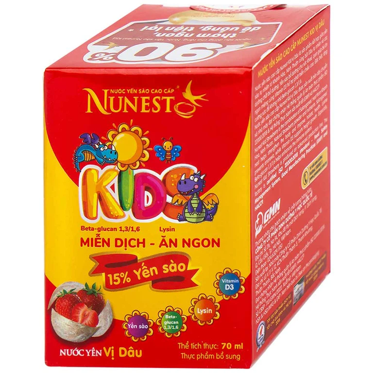 Nước Yến Sào Cao Cấp Nunest Kids vị dâu tăng cường sức khoẻ, ăn ngon (4 hũ x 70ml)