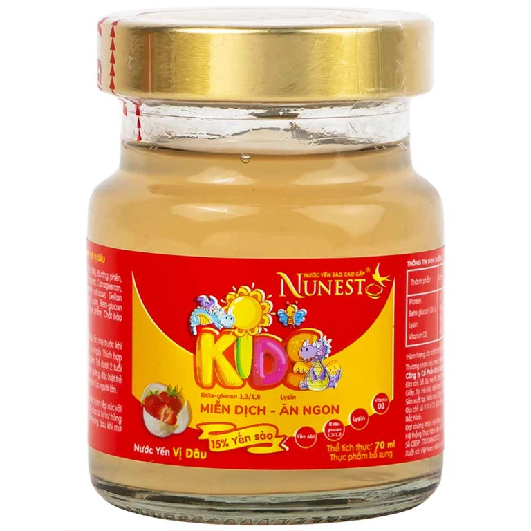 Nước Yến Sào Cao Cấp Nunest Kids vị dâu tăng cường sức khoẻ, ăn ngon (4 hũ x 70ml)