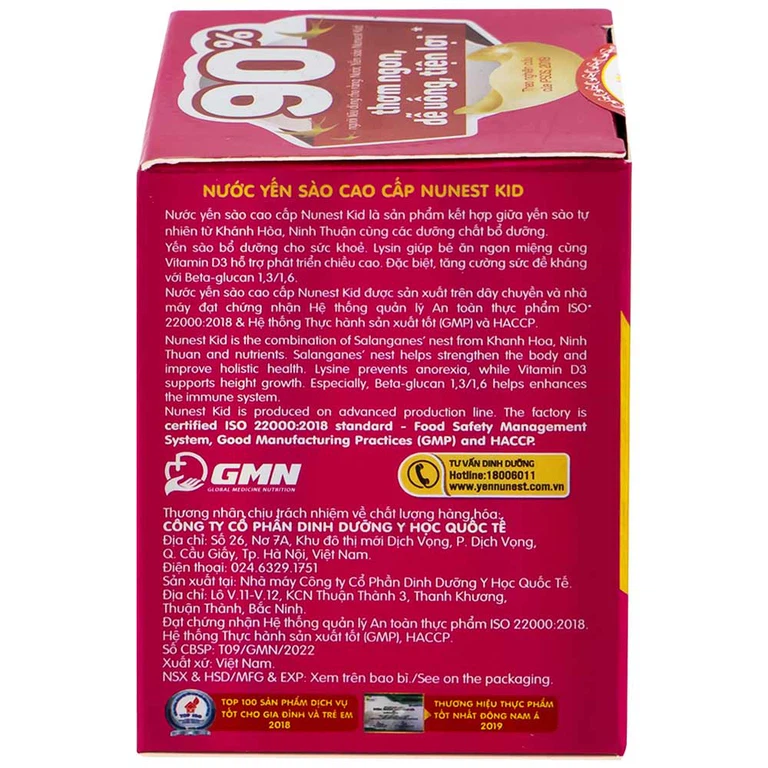 Nước Yến Sào Cao Cấp Nunest Kids bồi bổ cơ thể, tăng cường sức khỏe (4 hũ x 70ml) 